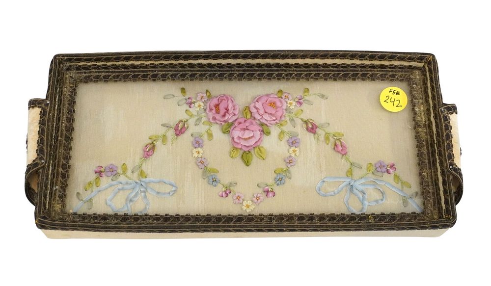 Lot 242: VINTAGE VANITY EMBROIDERED TRAY