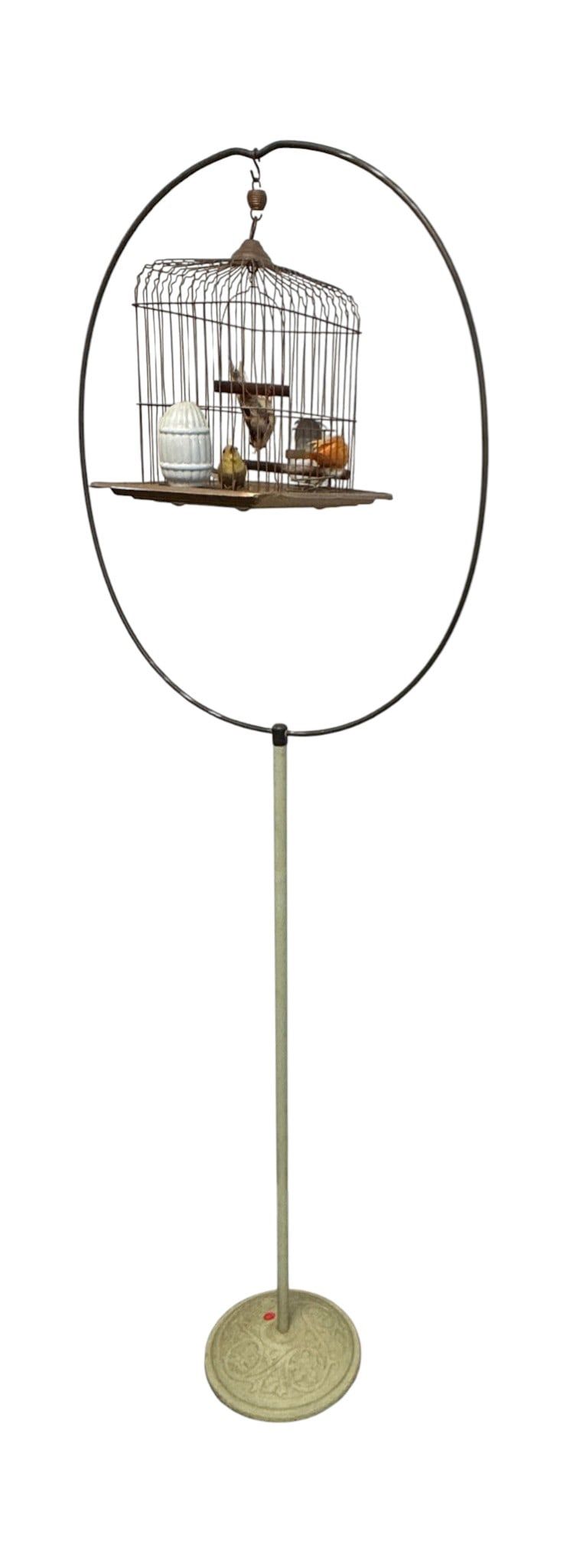 Lot 153: RARE ANTIQUE HENDRYX BRASS BIRD CAGE WITH FLOOR STAND