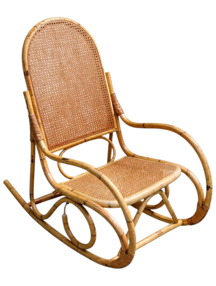 Lot 155: VINTAGE THONET STYLE BENTWOOD RATTAN ROCKING CHAIR