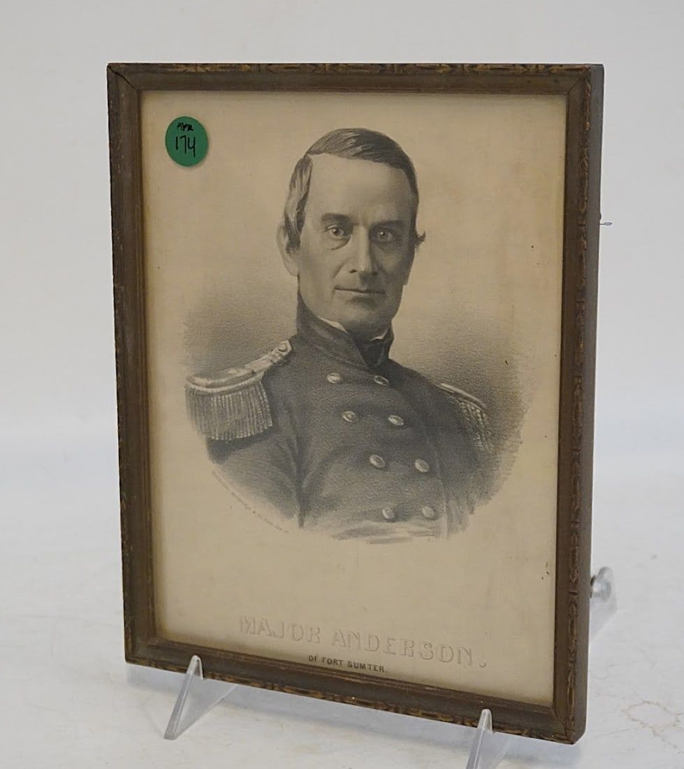 Lot 174: ANTIQUE FRAMED LITHOGRAPH OF CIVIL WAR MAJOR ROBERT ANDERSON