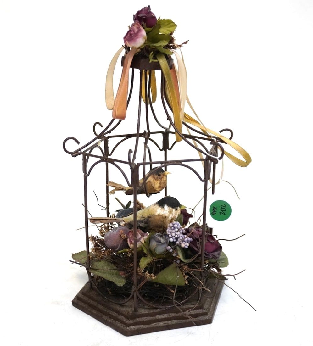 Lot 202: VINTAGE DECORATIVE SPRING BIRD CAGE