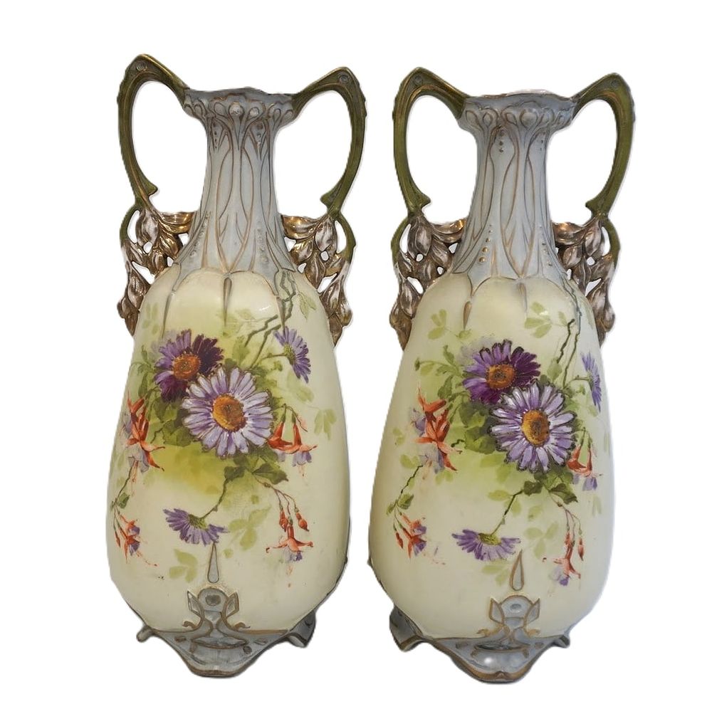 Lot 213: MATCHED PAIR TALL ART NOUVEAU AUSTRIAN VASES