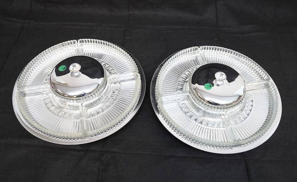 Lot 215: PAIR OF MCM KROMEX LAZY SUSAN SERVING PLATTERS