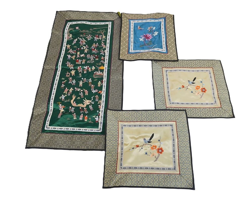 Lot 247: 4 pc CHINESE SILK EMBROIDERY INCL CHILDREN