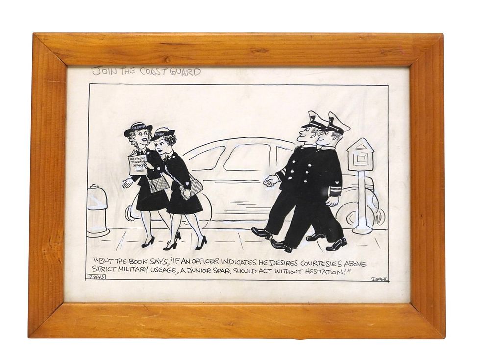 Lot 187: ORIGINAL FRANCIS W. DAHL WWII COAST GUARD SPARS CARTOON ILLUSTRATION W/ RELATED 1943 CORRESPONDENCE