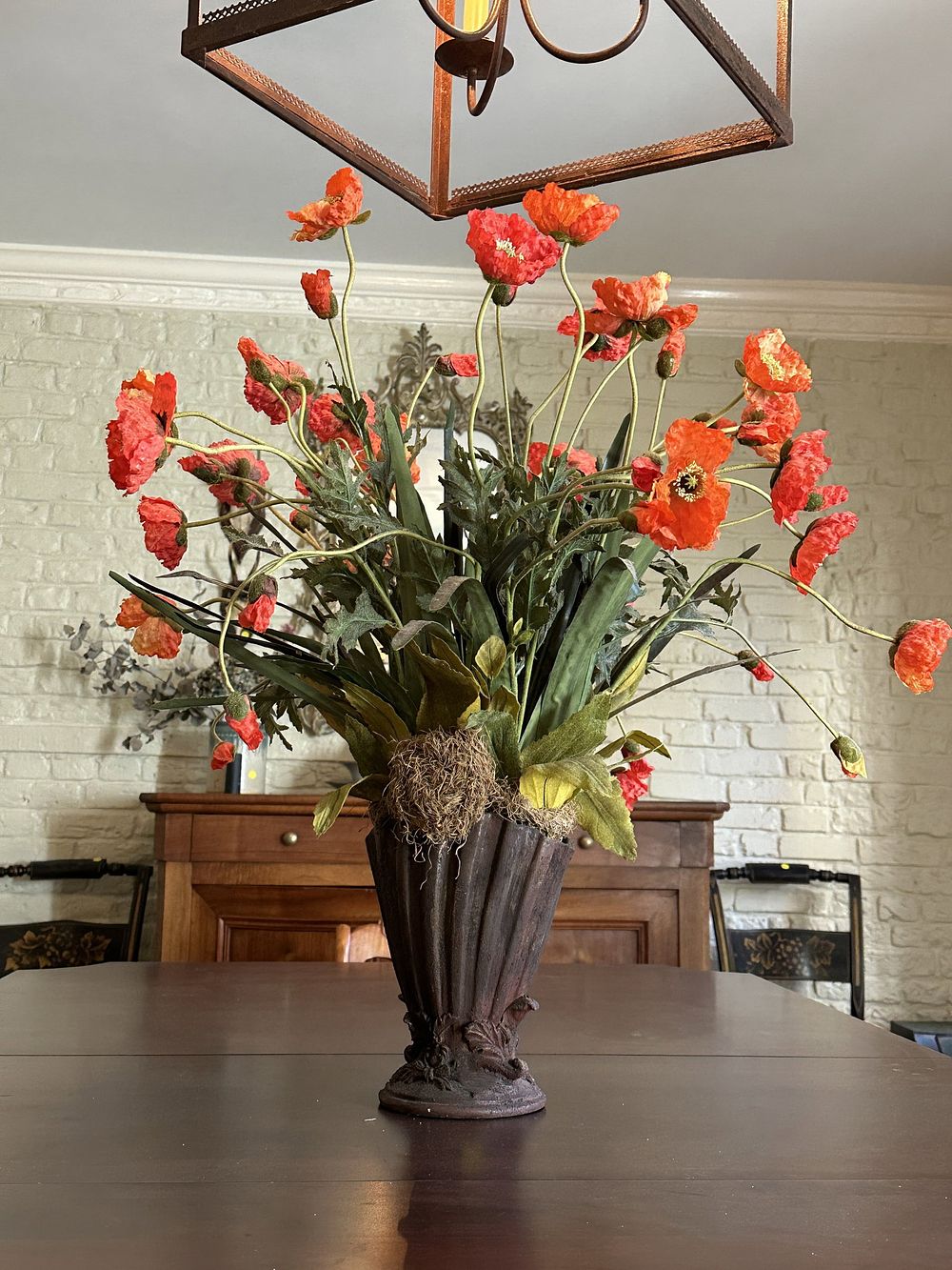 Lot 198: FAUX POPPY FLORAL ARRANGEMENT WITH VASE