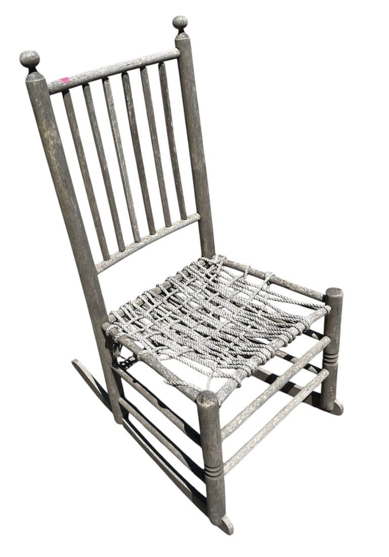 Lot 222: PRIMITIVE ANTIQUE ROPE SEAT ROCKING CHAIR