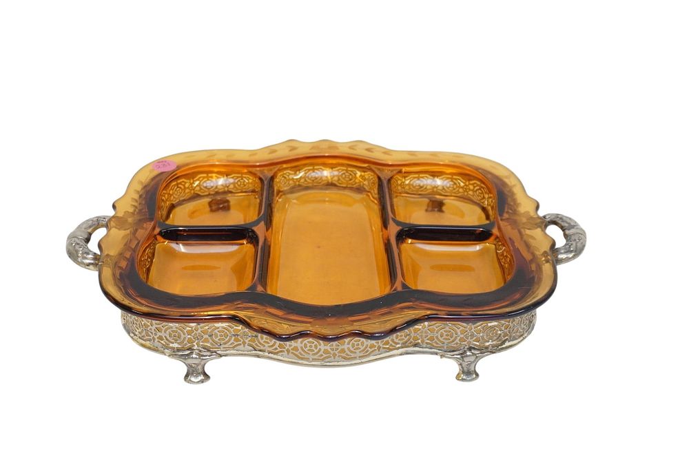 Lot 231: CAMBRIDGE 5 PART AMBER GLASS RELISH DISH
