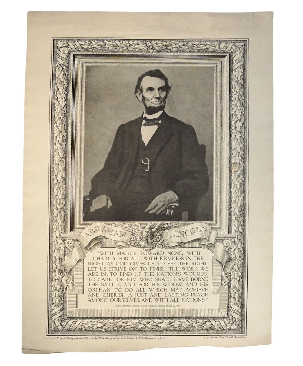 Lot 237: ANTIQUE LITHOGRAPHED PORTRAIT OF ABRAHAM LINCOLN