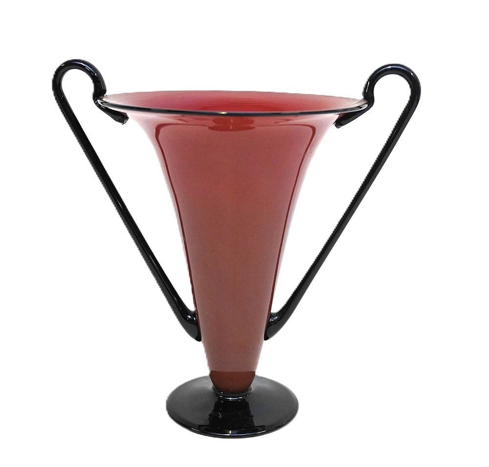 Lot 244: RED AND BLACK HAND BLOWN ART GLASS VASE
