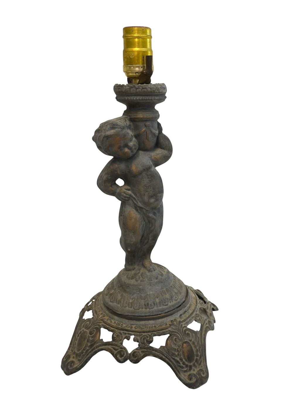 Lot 247: ORNATE BRASS CHERUB LAMP