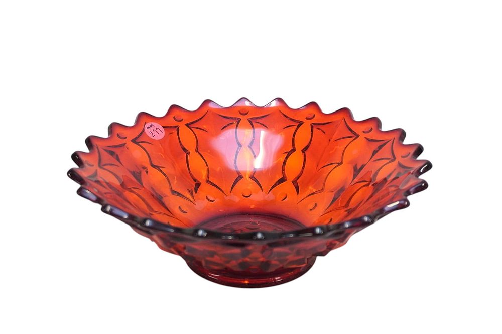 Lot 277: FOSTORIA RUBY RED HOLLY CENTERPIECE BOWL