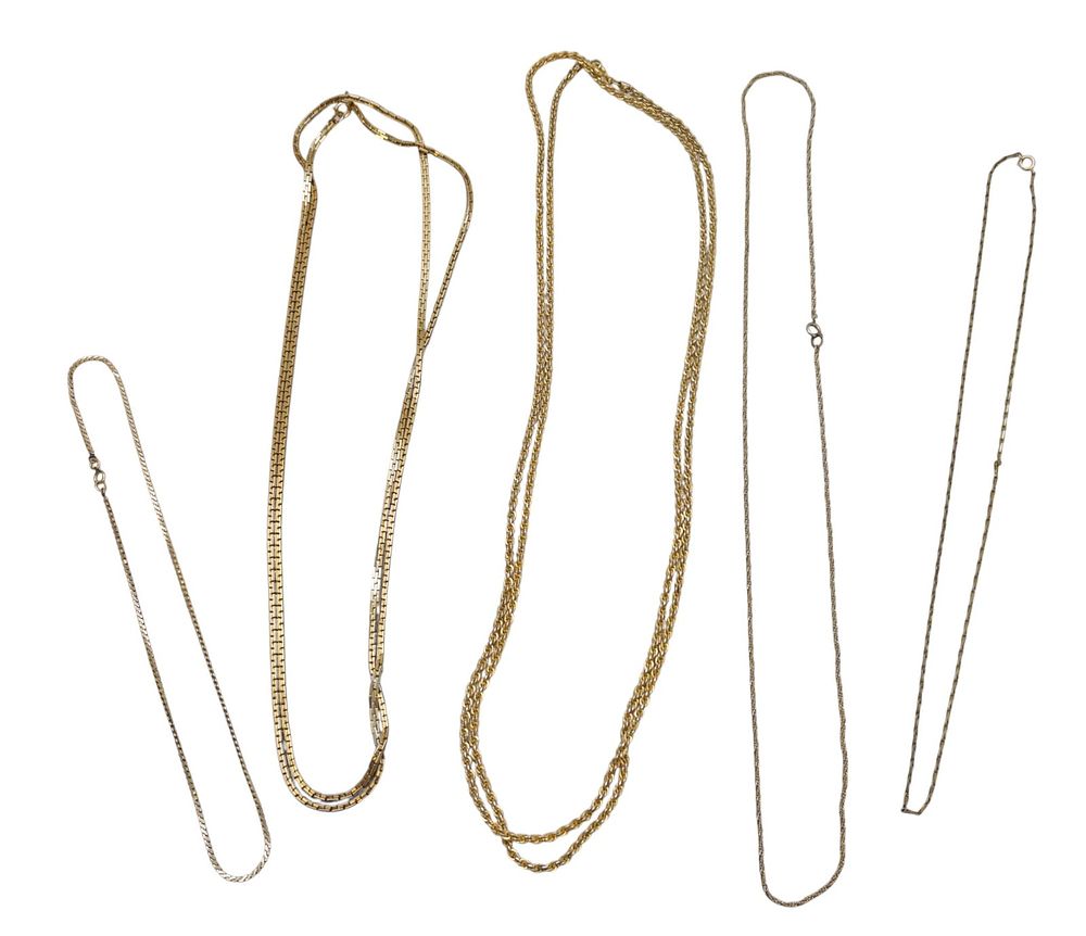 Lot 298: 5 COSTUME GOLD TONE CHAIN NECKLACES