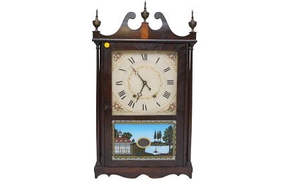 MARK LEAVENWORTH WATERBURY CONN PILLAR & SCROLL CLOCK. American c 1825 Mark Leavenworth 