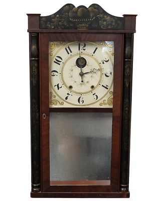 ELI TERRY WOODEN WORKS CLOCK 30 HOUR TIME & STRIKE. Eli Terry &amp; Sons Mahogany Shelf Clock 
