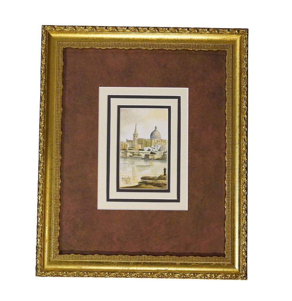 Lot 168: ORIGINAL WATERCOLOR HARBOR SCENE MALTA by ALDO M GALEA