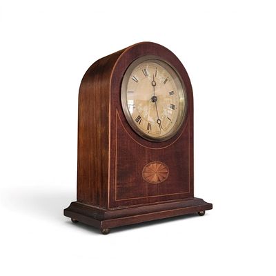 EDWARDIAN MAHOGANY MANTLE CLOCK SATINWOOD INLAY. True Edwardian Mahogany Mantle Clock with a 