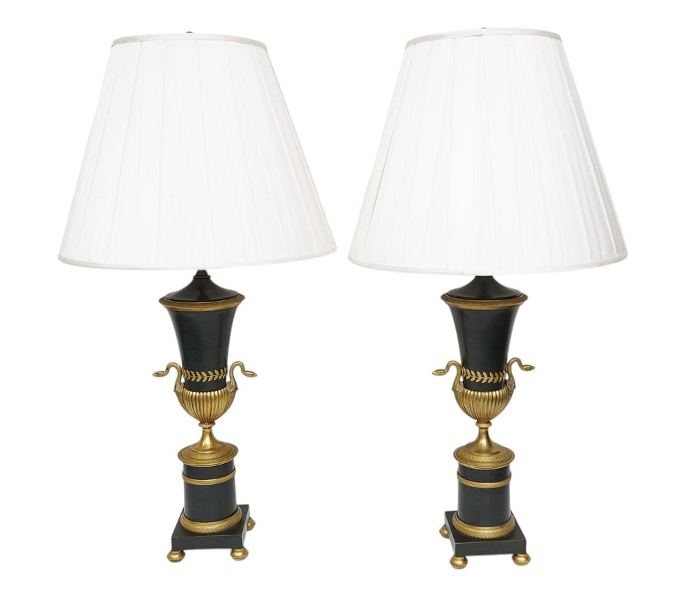 Lot 168: 19th c FRENCH EMPIRE BRONZE LAMPS WITH SWANS