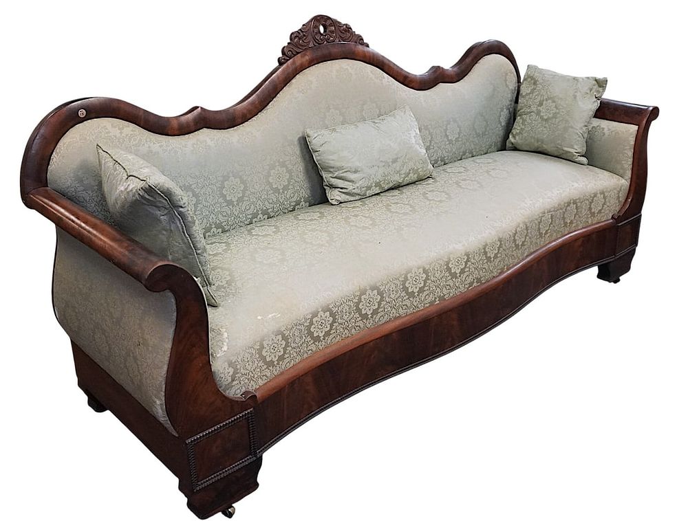 Lot 178: AMERICAN EMPIRE 1840s FLAME MAHOGANY SOFA