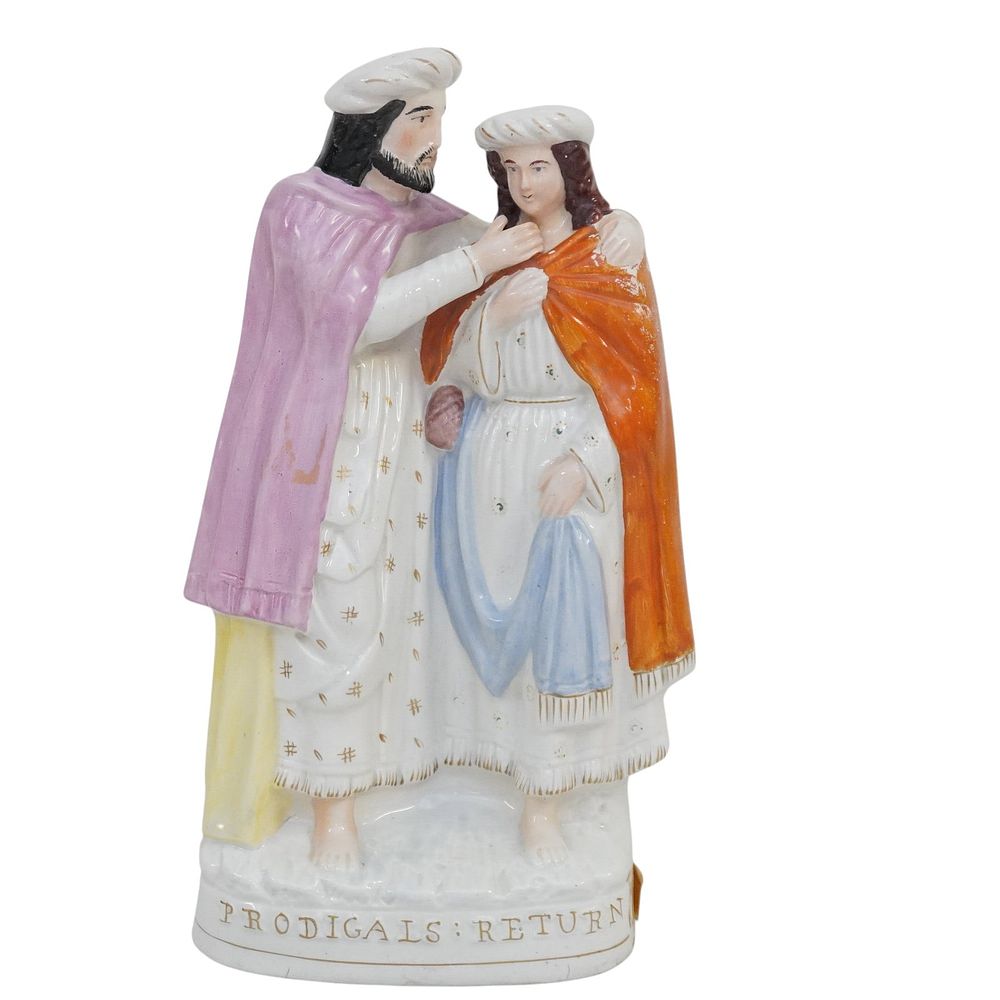 Lot 182: ANTIQUE STAFFORDSHIRE "PRODIGAL'S RETURN" PORCELAIN FIGURINE
