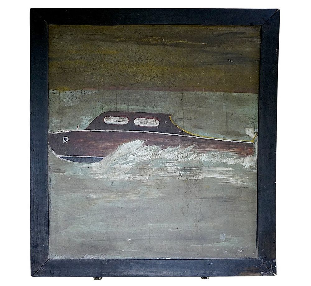 Lot 190: FOLK ART PAINTING WOOD BOAT ATTRIBUTED TO JOSEPH PINCKNEY