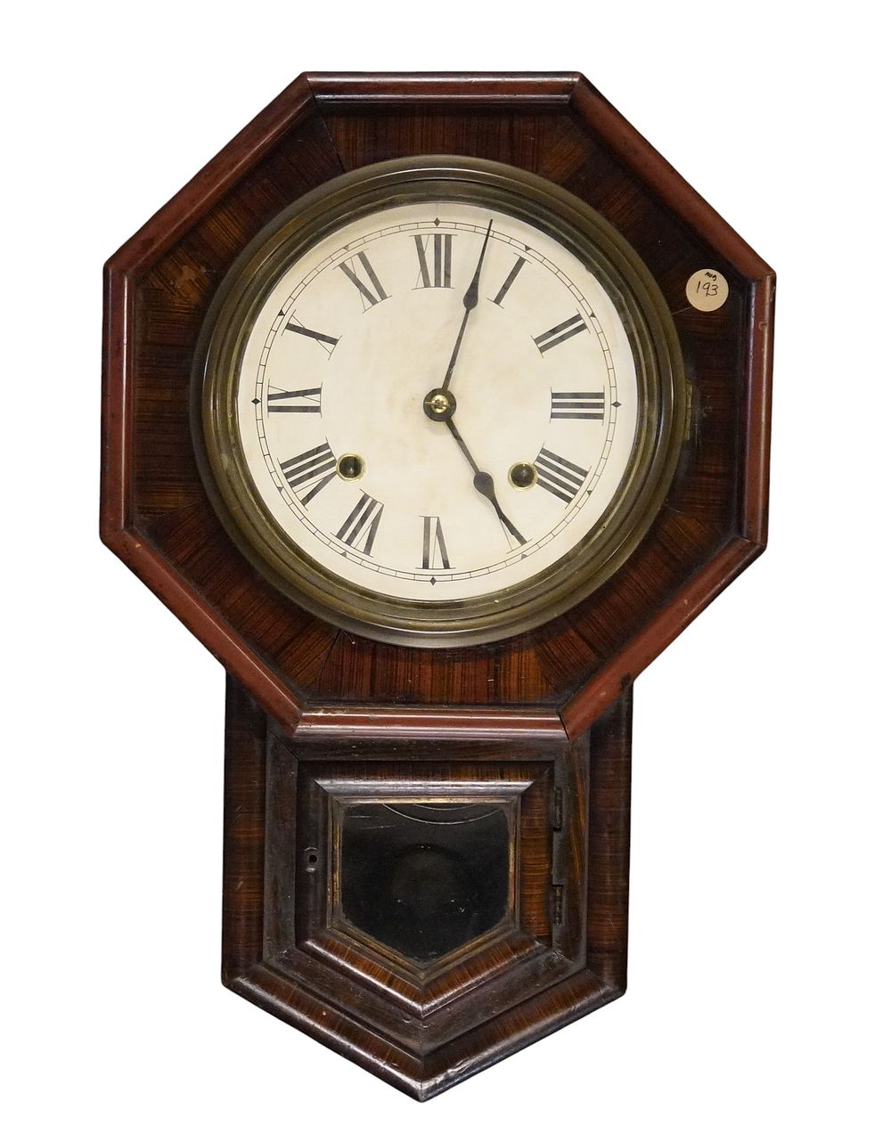 Lot 193: EARLY JAPANESE OCTAGON DROP SCHOOL WALL CLOCK c. 1910
