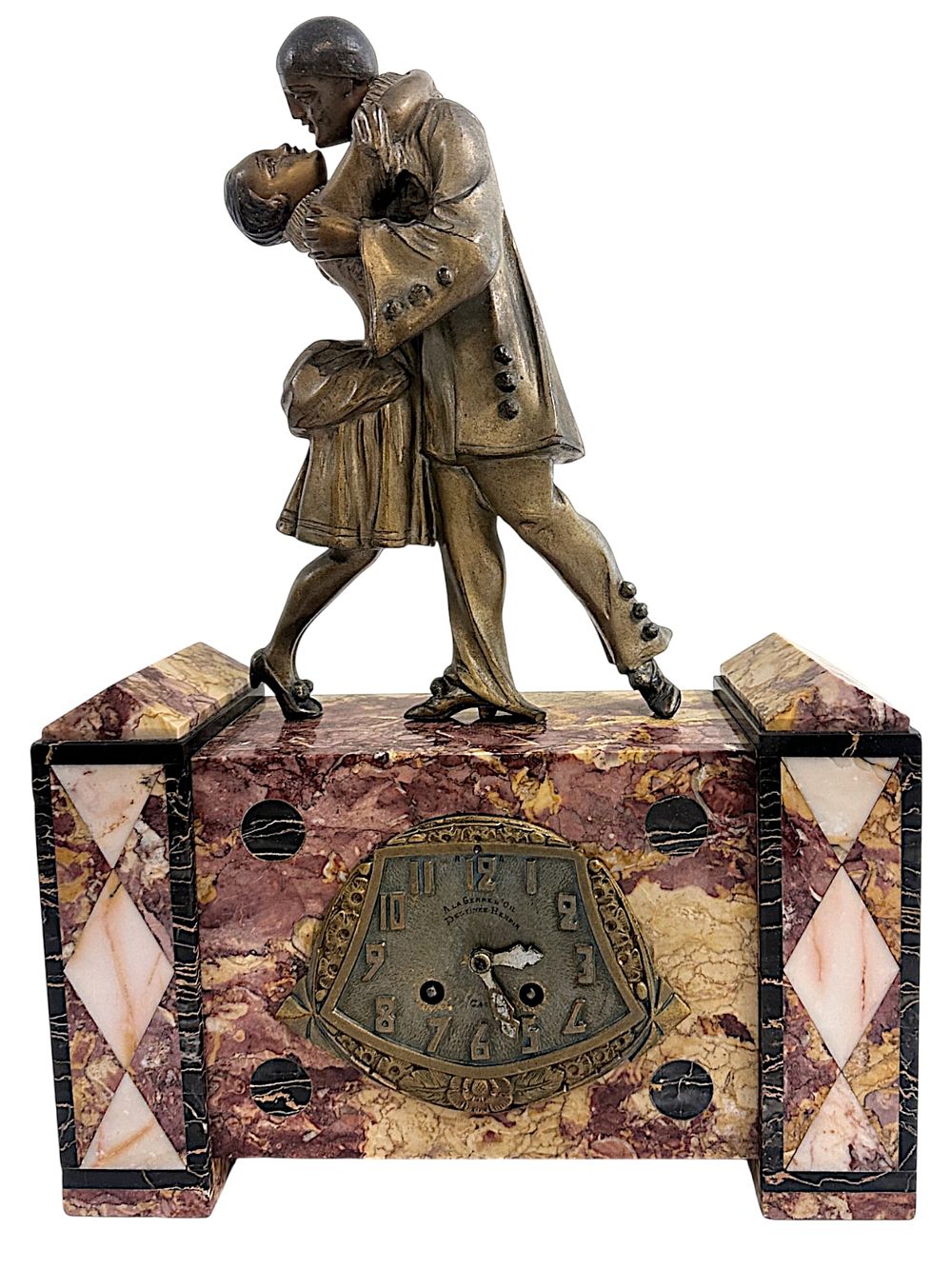 Lot 210: FRENCH ART DECO PIERROT AND COLUMBINE FIGURAL MANTEL CLOCK