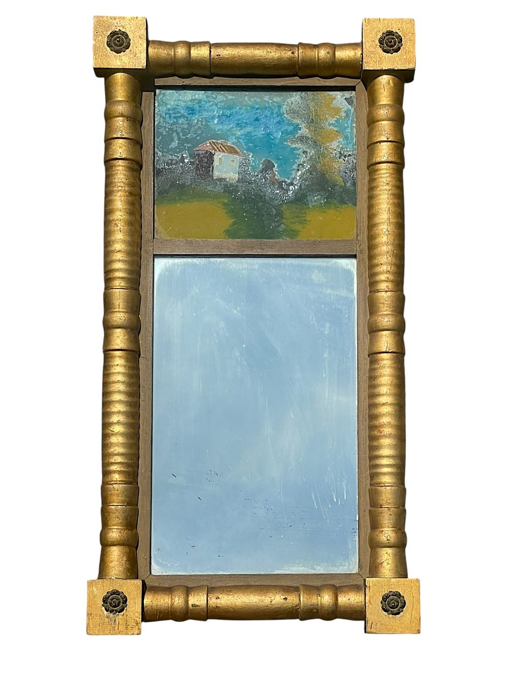 Lot 211: 19th CENTURY AMERICAN FEDERAL GILTWOOD REVERSE-PAINTED MIRROR