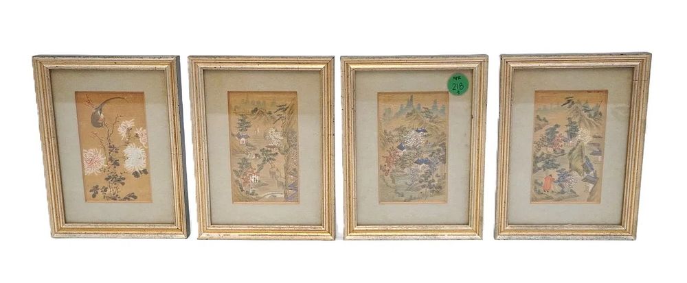 Lot 218: SET OF 4 FRAMED VINTAGE CHINESE PAINTINGS ON SILK