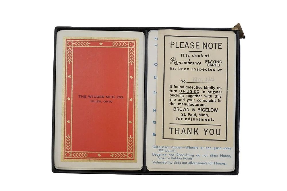 Lot 229: VINTAGE REMEMBRANCE PLAYING CARDS BY THE WILDER MFG. CO.