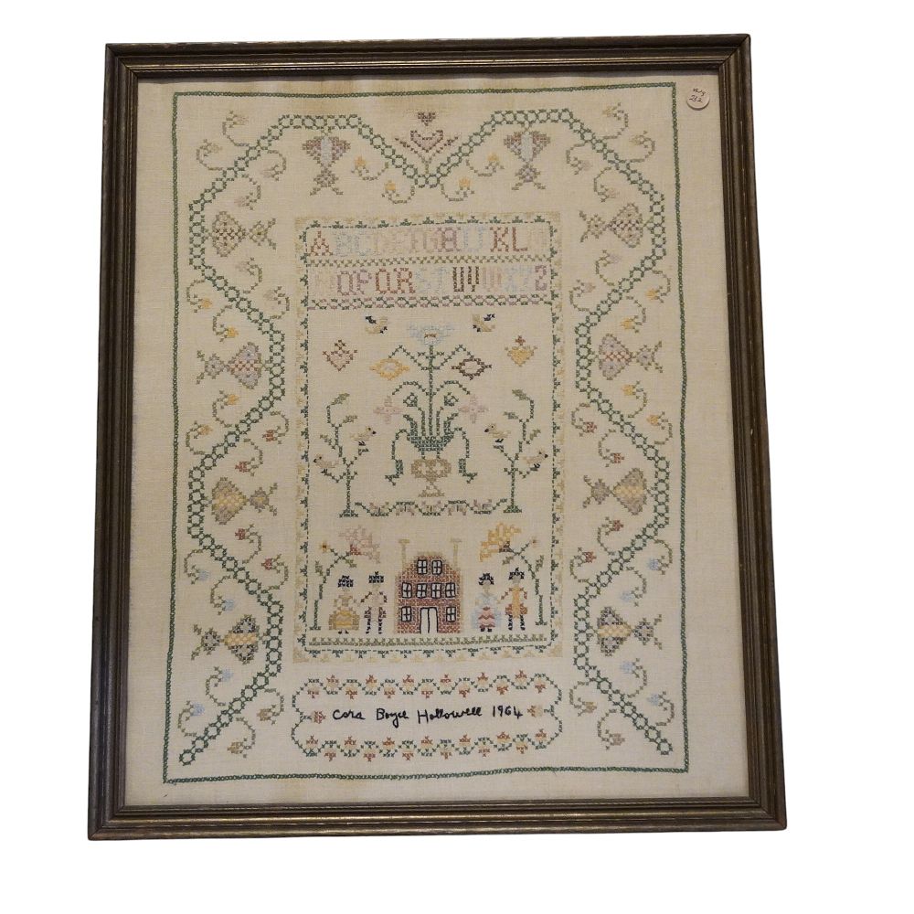 Lot 232: VINTAGE CROSS STITCH SCHOOLGIRL SAMPLER