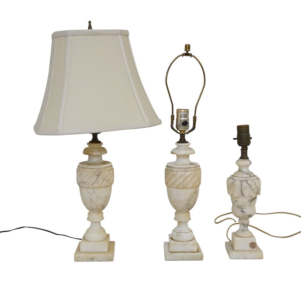 Lot 237: 3 VINTAGE ITALIAN CARVED ALABASTER LAMPS
