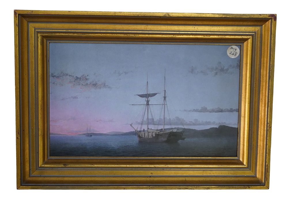 Lot 268: PRINT LUMBER SCHOONERS AT EVENING ON PENOBSCOT BAY