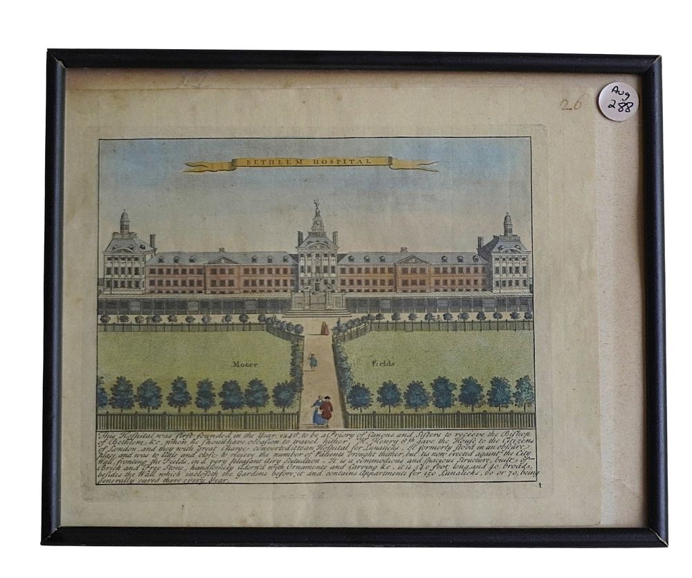Lot 288: 18th c ENGRAVING BETHLEM ROYAL HOSPITAL LONDON