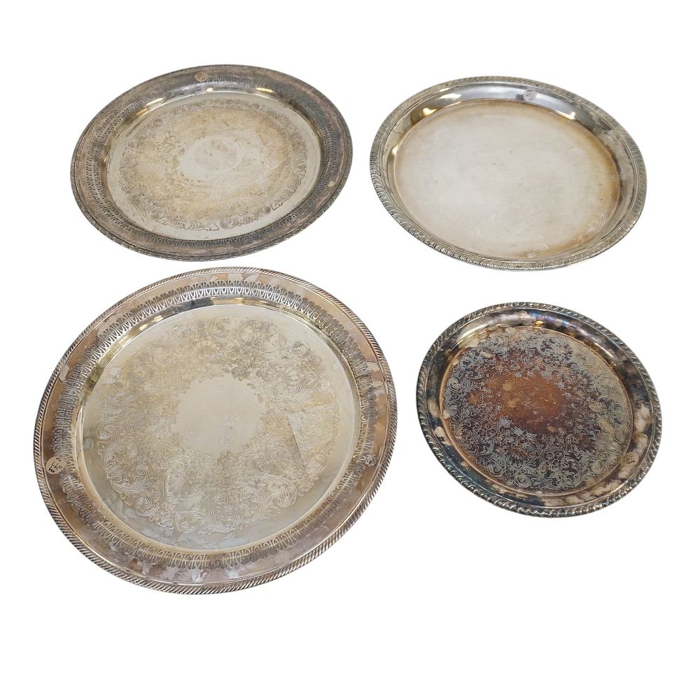 Lot 297: 4 VINTAGE SILVER PLATED TRAYS
