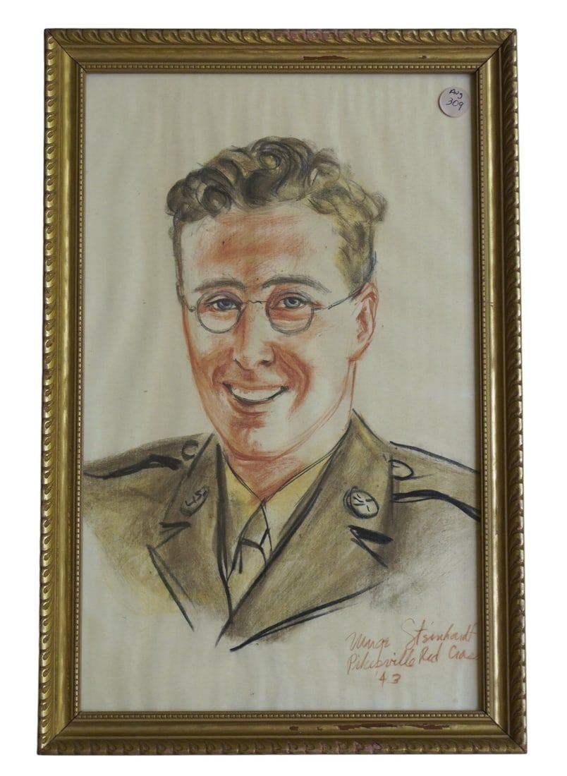 Lot 309: 1943 WWII PASTEL PORTRAIT ARMY SOLDIER