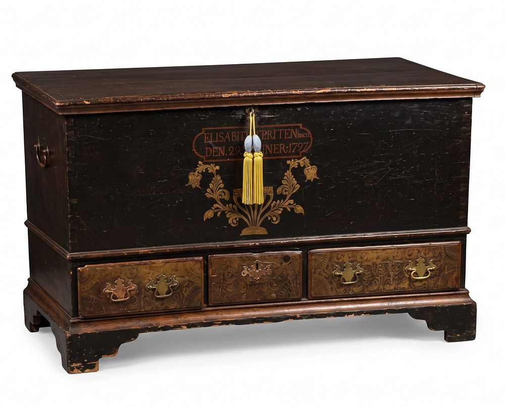 Lot 156: ANTIQUE PAINT-DECORATED WEDDING CHEST 1797