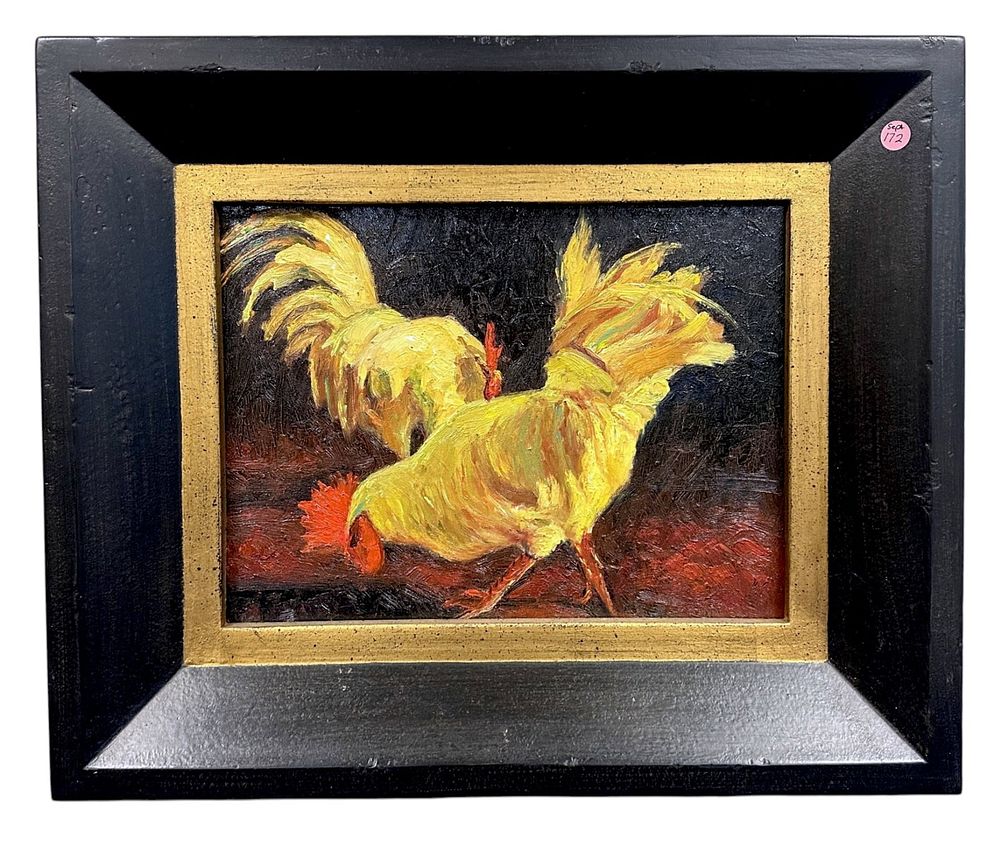 Lot 172: ORIGINAL ROOSTERS (GAMECOCKS) OIL ON CANVAS FRAMED