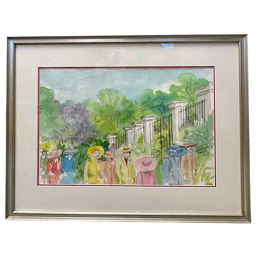 Lot 176: ORIGINAL GINNY HANCOCK WATERCOLOR CHARLESTON CHURCH LADIES