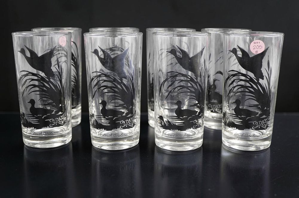 Lot 205: 8 VINTAGE CAREW RICE LOWCOUNTRY MARSH BIRDS DRINKING GLASSES