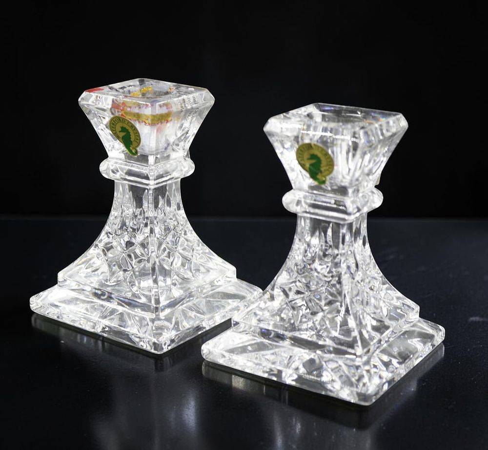 Lot 217: PAIR OF WATERFORD LISMORE CANDLESTICKS IN ORIGINAL PACKAGING