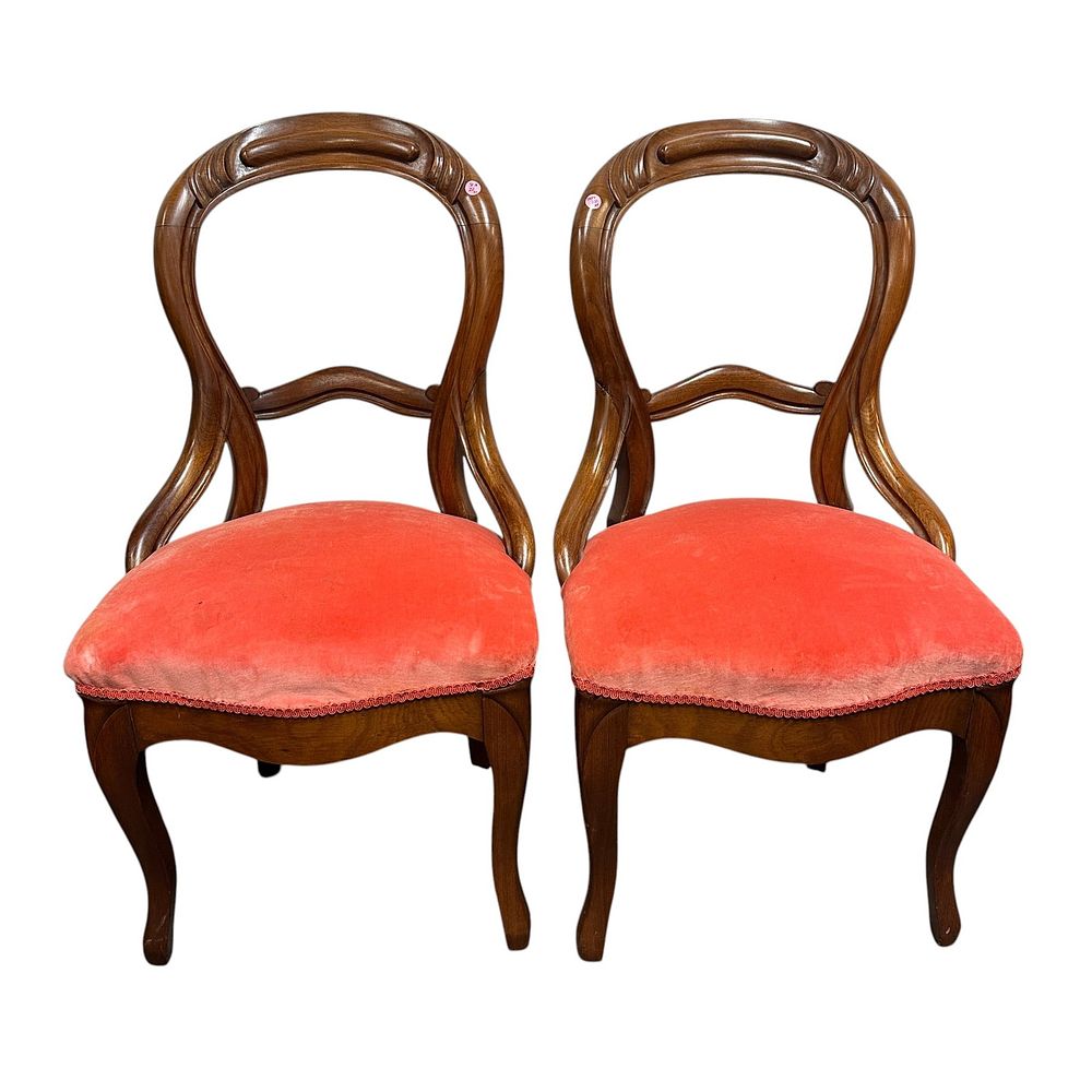Lot 221: MATCHED PAIR OF ANTIQUE BALLOON BACK SIDE CHAIRS