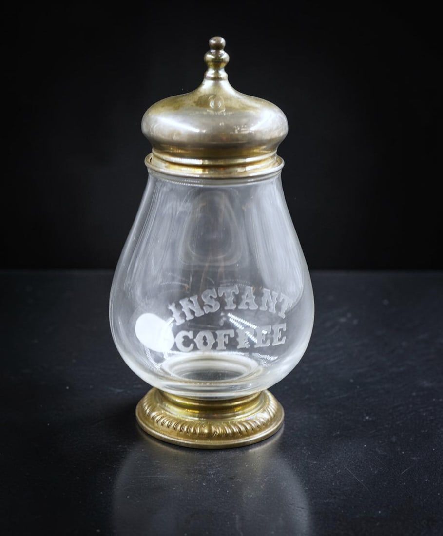 Lot 233: FRANK M. WHITING & CO. STERLING AND ETCHED GLASS INSTANT COFFEE JAR