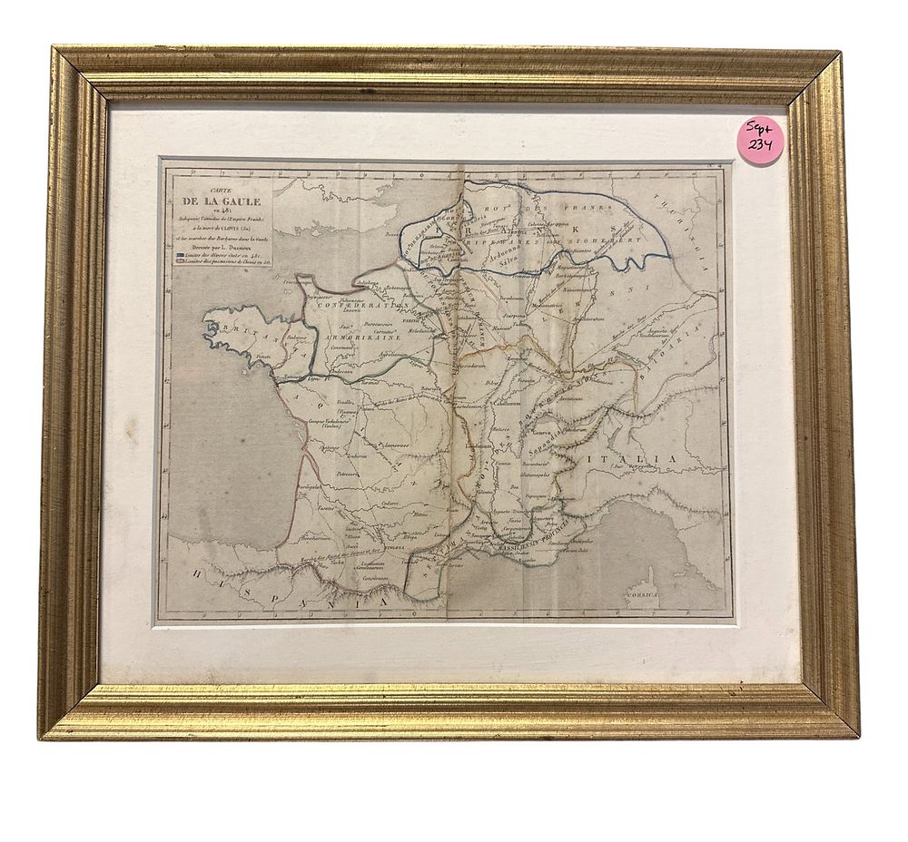 Lot 234: ANTIQUE HAND COLORED MAP DUCARTE DE LA GAULE L DUSSIEUX