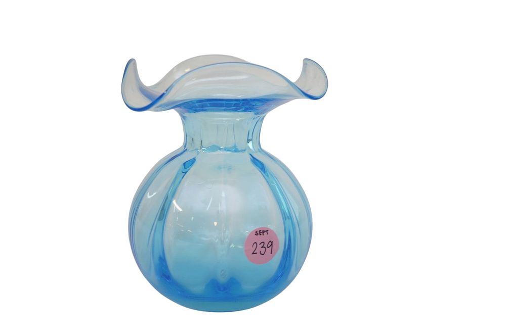 Lot 239: VIETRI HIBISCUS AQUA GLASS FLUTED VASE