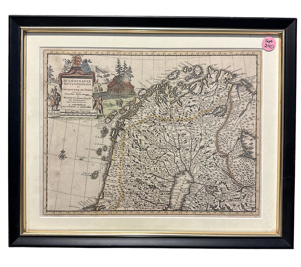 Lot 240: 18th c ENGRAVED MAP OF SCANDINAVIA CIRCA 1714