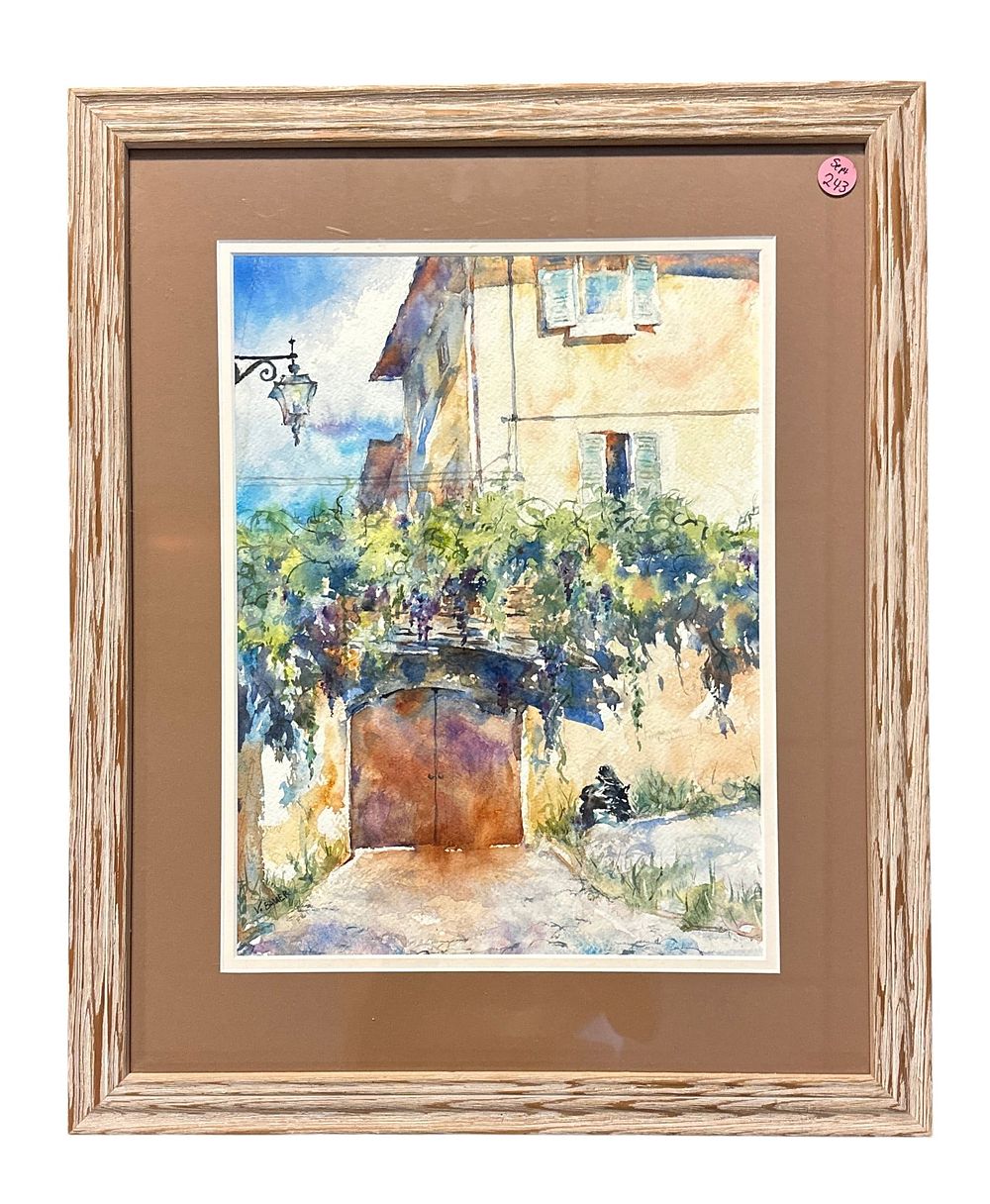 Lot 243: MEDITERRANEAN COURTYARD WATERCOLOR V. BAUER