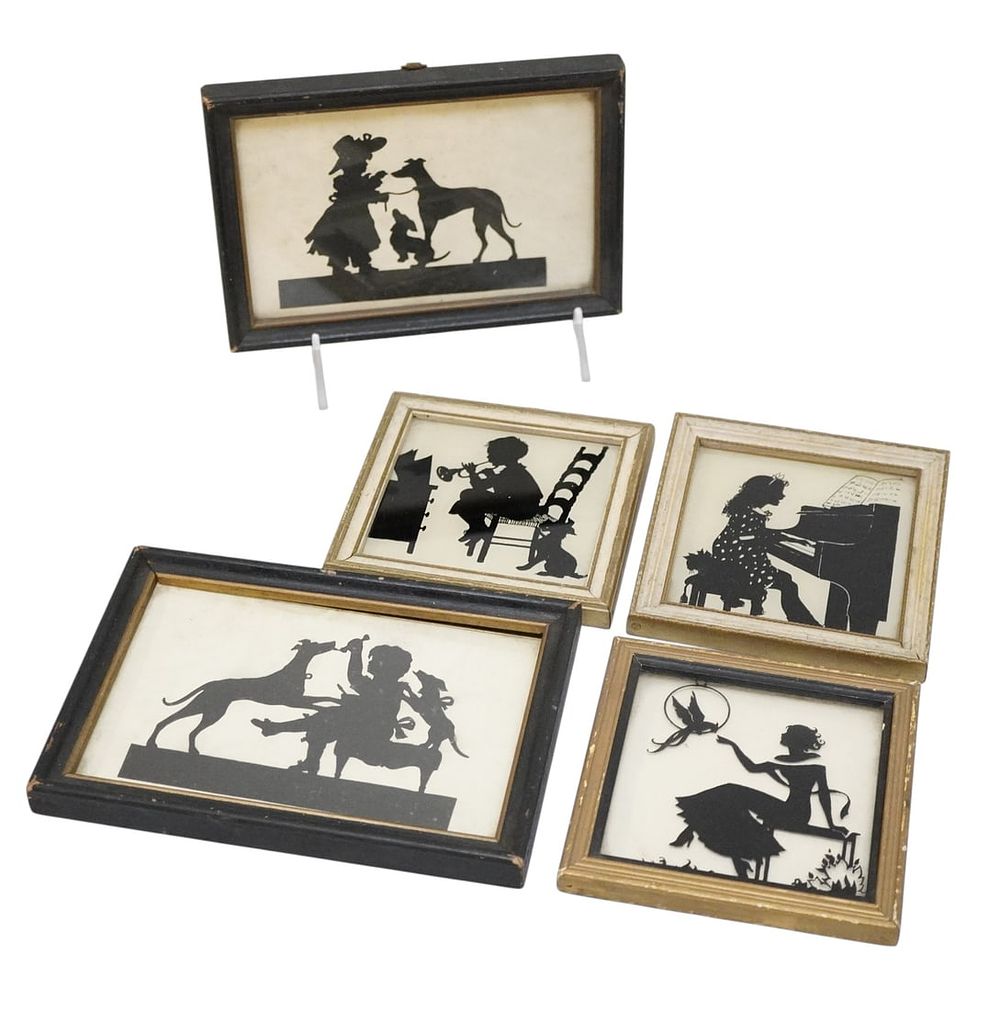 Lot 253: 5 FRAMED VINTAGE SILHOETTES CHILDREN & PETS