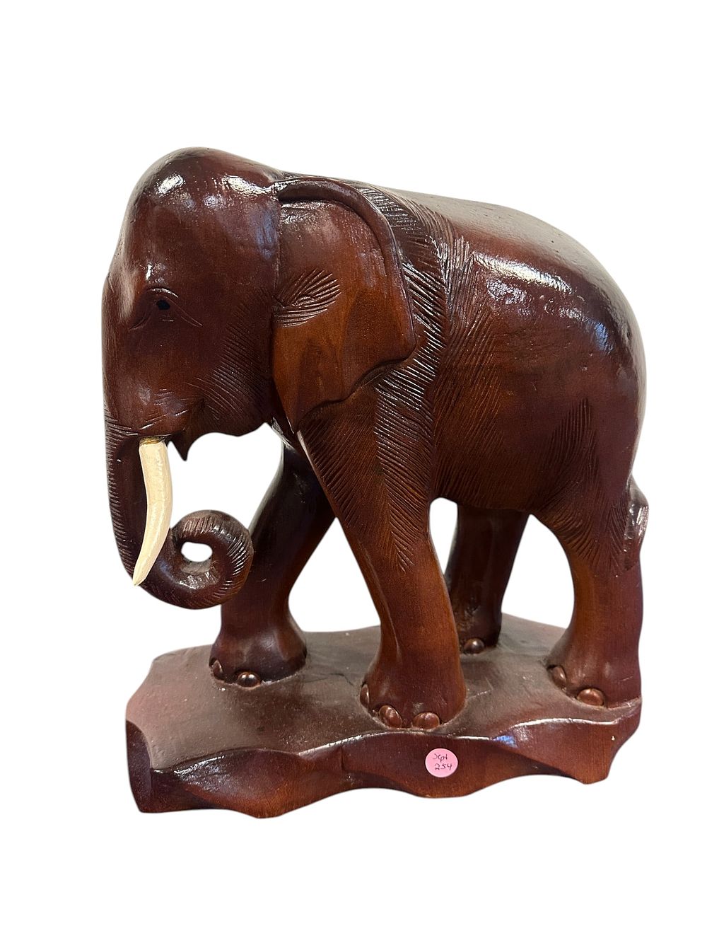 Lot 254: VINTAGE LARGE HAND CARVED WOOD ELEPHANT