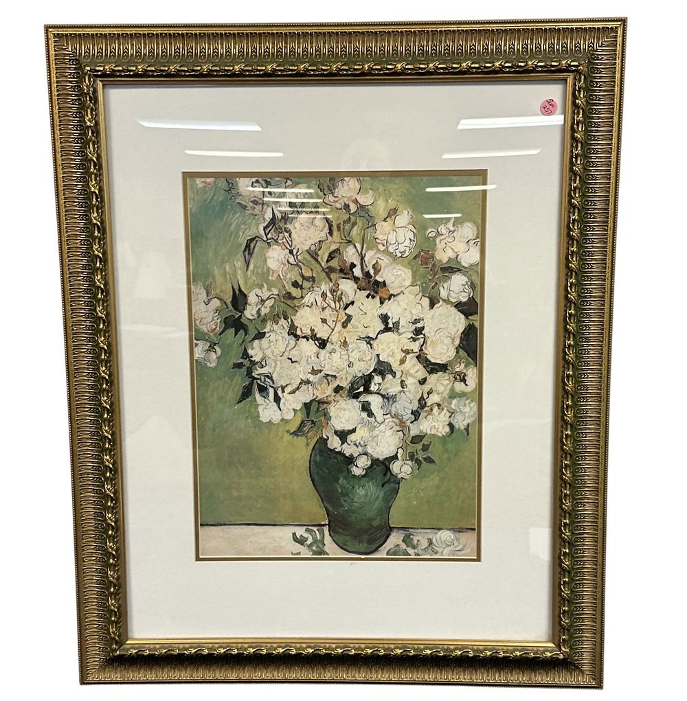 Lot 257: LARGE VINCENT VAN GOGH WHITE ROSES FRAMED PRINT